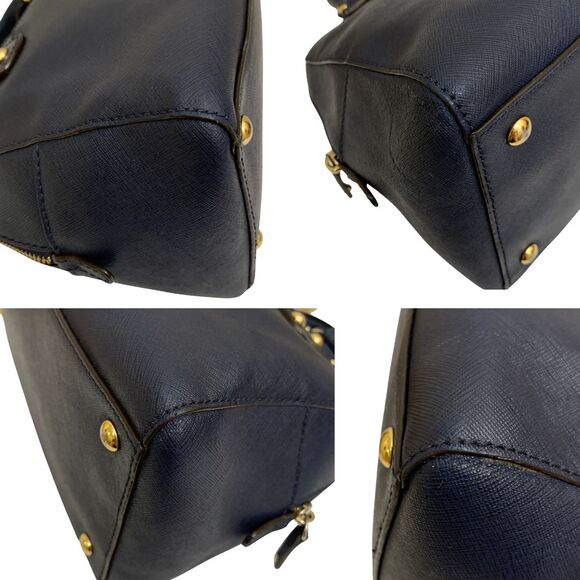 Michael Kors Saffiano Leather Satchel Crossbody Navy Gold MK Charm - Picture 8 of 13